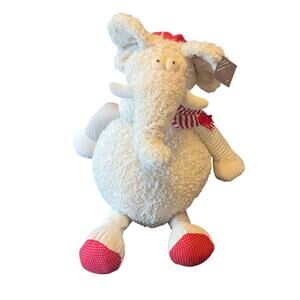 Mina Victory Elephant Plush NWT Ivory Pillow 22"‎ x 26" Home Accent Santa Hat